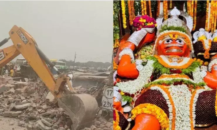 लेटे हुए हनुमान मंदिर में कॉरिडोर बनाने का काम शुरू