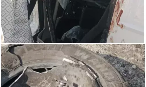 डिवाइडर से टकराने के बाद पल्टी कार, पिता-पुत्र चोटिल!