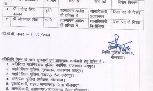 नरूका प्रताप नगर और सिंह होंगे बिजोलिया थाना प्रभारी नरूका प्रताप नगर और सिंह होंगे बिजोलिया थाना प्रभारी