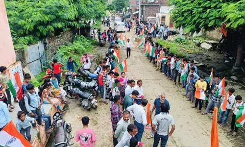 तिरंगा यात्रा का भादू में किया स्वागत तिरंगा यात्रा का भादू में किया स्वागत