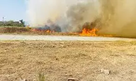एयरपोर्ट परिसर में लगी भीषण आग,पेट्रोल पंप तक आग पहुंचाने का बना था खतरा