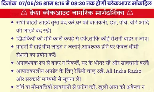भीलवाड़ा में आज रात 8.15 से 8.30 बजे तक ब्लैक आउट, घबराएं नहीं आमजन