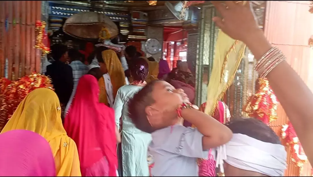 धनोप माता में चित्तौड़ी अष्टमी पर लगा भक्तों का तांता