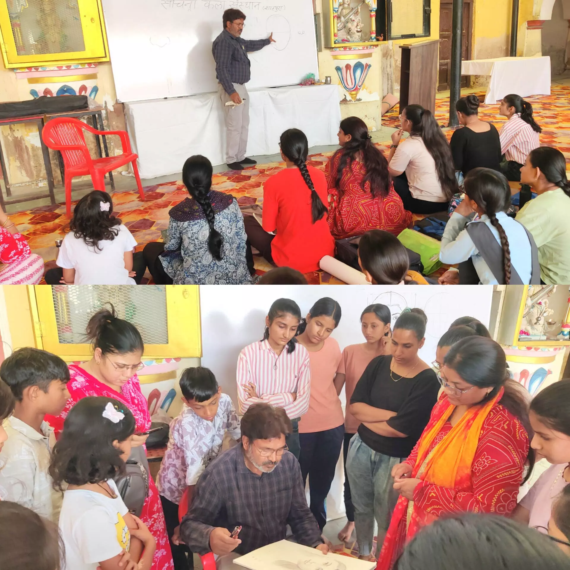 संचिना कार्यशाला का दूसरा दिन, संभागियों को चित्र बनाने के प्रयोग सिखाये, मोहनपुरिया का सम्मान संचिना कार्यशाला का दूसरा दिन, संभागियों को चित्र बनाने के प्रयोग सिखाये, मोहनपुरिया का सम्मान