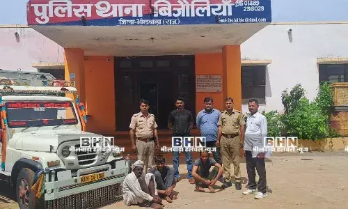 बिजौलियां पुलिस ने मेवात से बरामद की चोरी गई तीन भैंसें, तीन आरोपितों को किया गिरफ्तार, पिकअप जब्त बिजौलियां पुलिस ने मेवात से बरामद की चोरी गई तीन भैंसें, तीन आरोपितों को किया गिरफ्तार, पिकअप जब्त