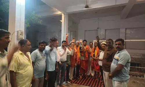 नौगामा राजसमंद से अयोध्या जा रहे पैदल यात्रियों का शाहपुरा में भव्य स्वागत