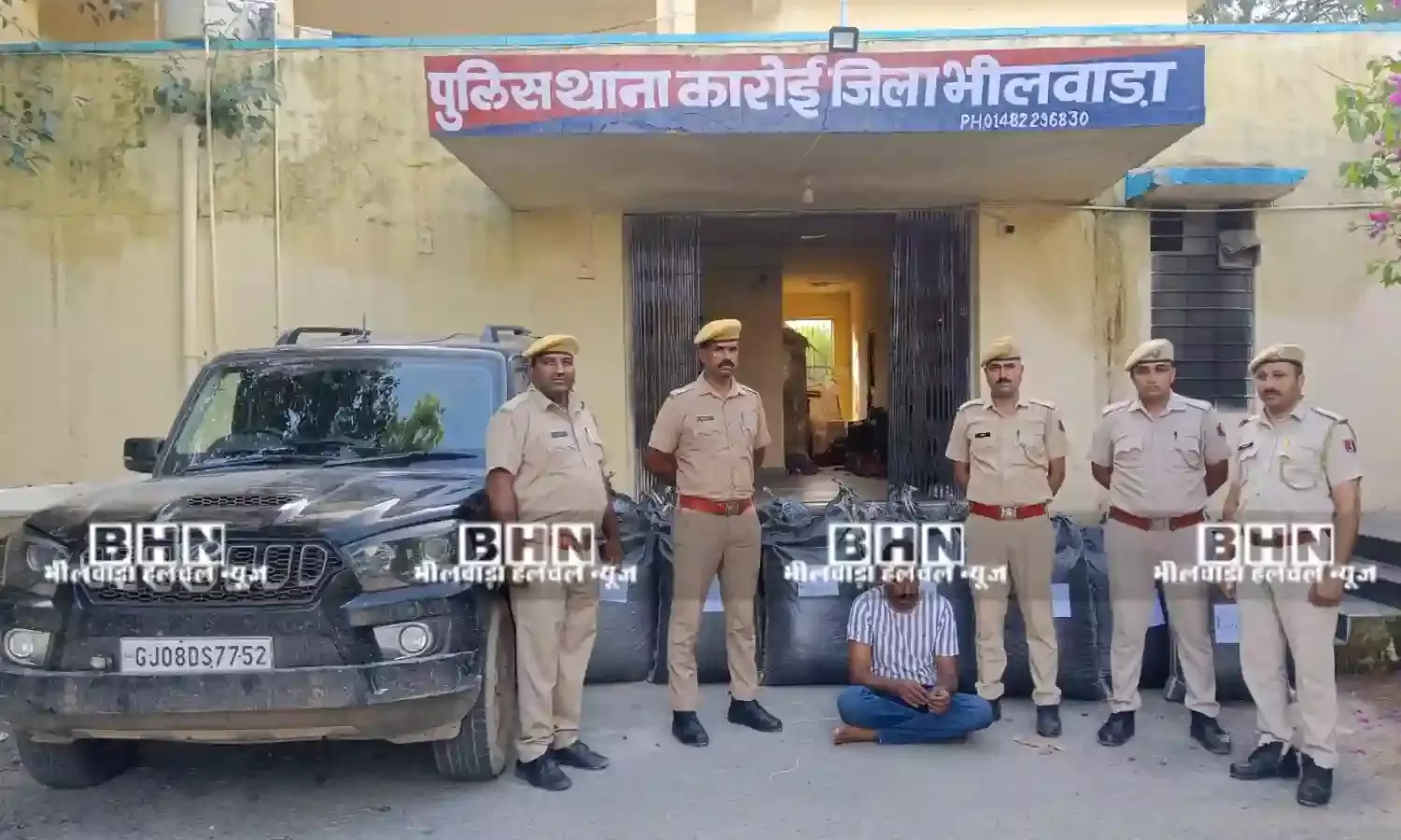 स्कॉर्पियो में तस्करी कर ले जाया जा रहा 69 लाख का 465 किलो डोडा-चूरा, 70 हजार रुपये की नकदी जब्त, एक गिरफ्तार, दूसरा फरार