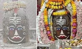 मस्तक पर त्रिपुंड लगाकर सजे बाबा महाकाल मस्तक पर त्रिपुंड लगाकर सजे बाबा महाकाल