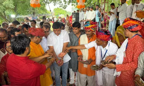 बाडी चमत्कारिक श्री शनि देव मंदिर के भव्य मंदिर निर्माण हेतु हुआ नींव का मूहर्त