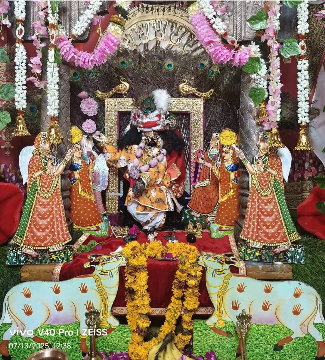 सांवलिया सेठ मंदिर में भगवान का रासबिहारी श्रृंगार, ठाकुर जी के झूले पर दर्शन सांवलिया सेठ मंदिर में भगवान का रासबिहारी श्रृंगार, ठाकुर जी के झूले पर दर्शन