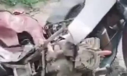 पेट्रेाल पंप के सामने ट्रेलर ने मोपेड  को उड़ाया, दंपत्ति की मौत