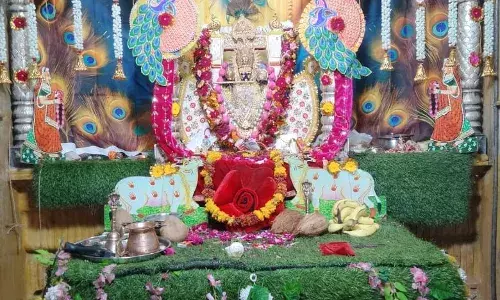 नौगांवा सांवलिया सेठ को धराई राखी की पोशाक: भक्तों ने भगवान को बांधी राखी, भजनों पर झूमें श्रद्धालु