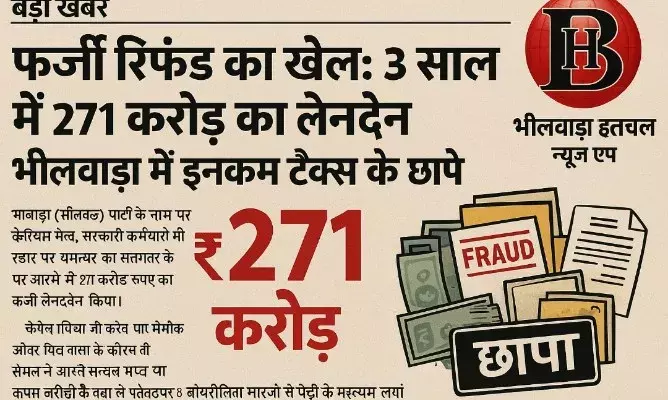  3 साल में 271 करोड़ का लेनदेन, भीलवाड़ा में इनकम टैक्स के छापे   पार्टी कार्यालय बताया यूपी, कर्ताधर्ता भीलवाड़ा में, इनमें सरकारी कर्मचारी भी !