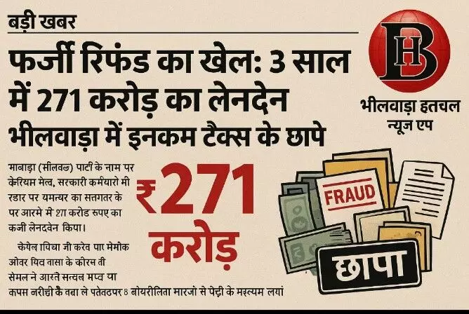 " 3 साल में 271 करोड़ का लेनदेन, भीलवाड़ा में इनकम टैक्स के छापे" पार्टी कार्यालय बताया यूपी, कर्ताधर्ता भीलवाड़ा में, इनमें सरकारी कर्मचारी भी ! " 3 साल में 271 करोड़ का लेनदेन, भीलवाड़ा में इनकम टैक्स के छापे" पार्टी कार्यालय बताया यूपी, कर्ताधर्ता भीलवाड़ा में, इनमें सरकारी कर्मचारी भी !