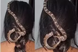 : हे भगवान! जिंदा सांप को बनाकर स्क्रंची महिला ने बांधी चोटी,