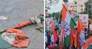 राहुल की यात्रा में कांग्रेस के झंडे जमीन पर, विपक्ष ने उठाए सवाल