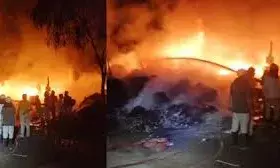 टायर फैक्ट्री में लगी भीषण आग, एक घंटे में पाया काबू
