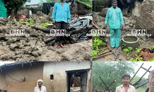 शाहपुरा में मूसलाधार बारिश- देवरी गांव में आठ मकान ढहे, नहीं हुई जनहानि