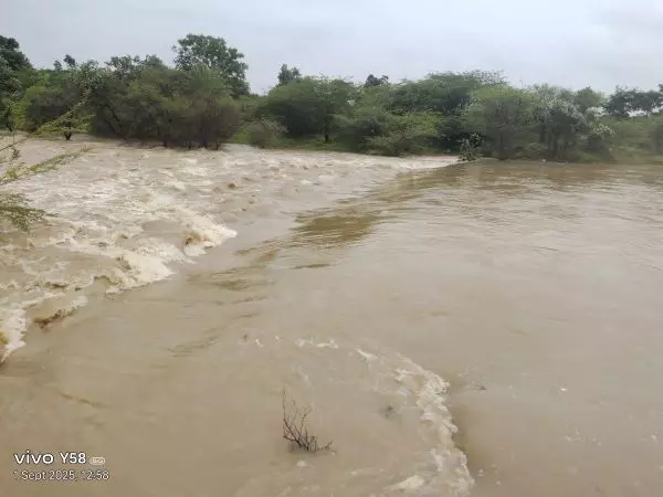 कबराड़िया में बरसात के बाद सूखी नदी में बहा पानी, गांव में खुशी और उमंग का माहौल