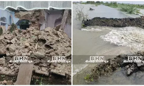 बनेड़ा में 156 मिमी बारिश, तालाब-नाले ओवरफ्लो, घर ढहा