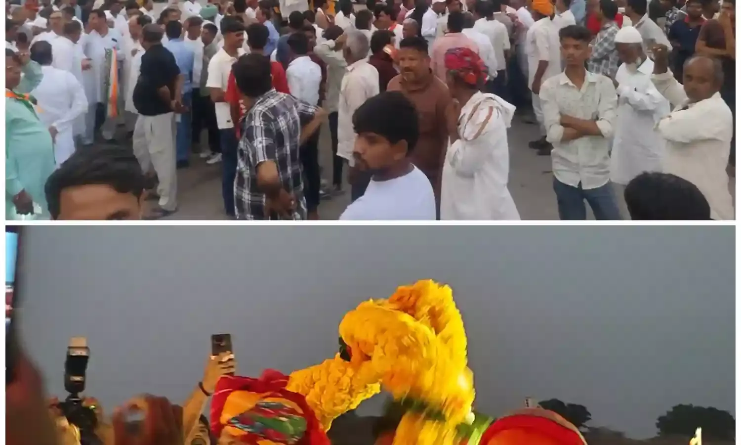 पूर्व मुख्यमंत्री गहलोत का हमीरगढ़ में स्वागत,जेसीबी से हुई पुष्पवर्षा