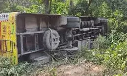 सड़क किनारे पलटी बस, 30 यात्री घायल-चेतावनी के बावजूद हादसा सड़क किनारे पलटी बस, 30 यात्री घायल-चेतावनी के बावजूद हादसा