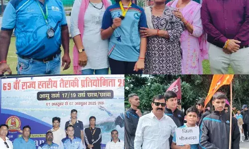 राज्य स्तरीय तैराकी प्रतियोगिता, भीलवाड़ा ने दूसरे दिन जीते 2 स्वर्ण, 1 रजत और 2 कांस्य पदक राज्य स्तरीय तैराकी प्रतियोगिता, भीलवाड़ा ने दूसरे दिन जीते 2 स्वर्ण, 1 रजत और 2 कांस्य पदक