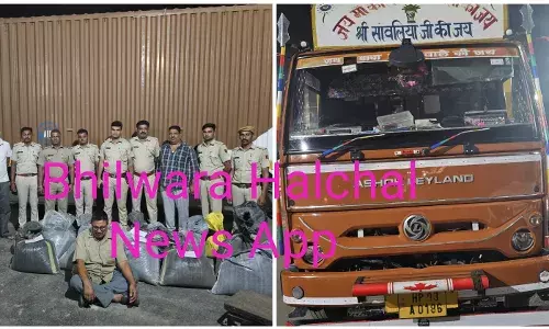 ट्रक कंटेनर पकड़ा, केबिन में बने गुप्त चैंबर से 224 किलो डोडा चूरा  बरामद , चालक गिरफ्तार