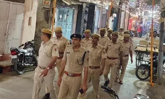 शांतिपूर्ण दीपावली के लिए शाहपुरा पुलिस का फ्लैग मार्च