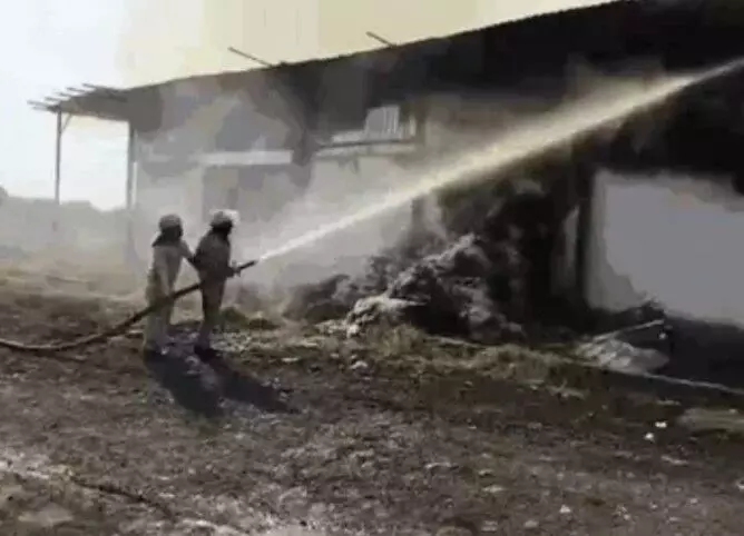 धागा फैक्ट्री में भीषण आग: छह दमकल गाड़ियां मौके पर, कई किलोमीटर दूर तक दिखीं लपटें