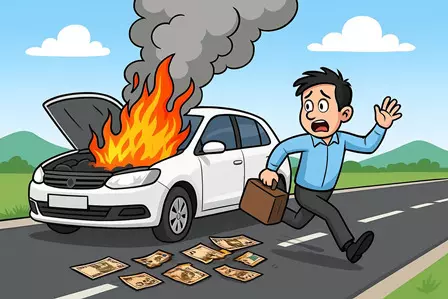 कार के  साथ बोनट  में छिपाकर रखी लाखों रुपए की नकदी  जलकर राख