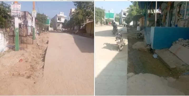 सड़क किनारे गहरी खाईयों से आवागमन मुश्किल, स्थानीय लोग परेशान