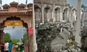 दतिया पीतांबरा मंदिर में निर्माणाधीन मुख्य द्वार के आठ पिलर ढहने से हड़कंप