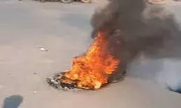 फतहनगर में गाय का कटा सिर मिलने से तनाव, बाजार बंद,टायर जला हिंदू संगठनों का विरोध