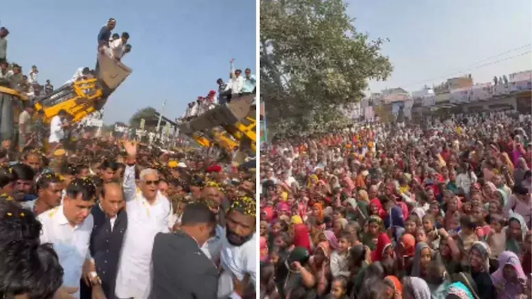 शहीद जगन्नाथ मीणा की प्रतिमा का अनावरण, कृषि मंत्री डॉ.  मीणा पर जेसीबी से हुई पुष्प वर्षा