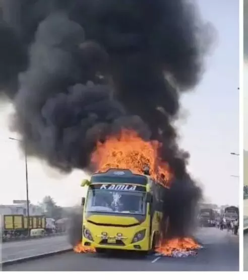 आग का गोला बनी स्लीपर बस, पुलिस ने 43 सवारियों को खींचकर निकाला,