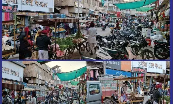 आसींद कस्बे के गांधी चौक में हाथ ठेलों की भरमार, आमजन का निकल पाना हो रहा है दुश्वार