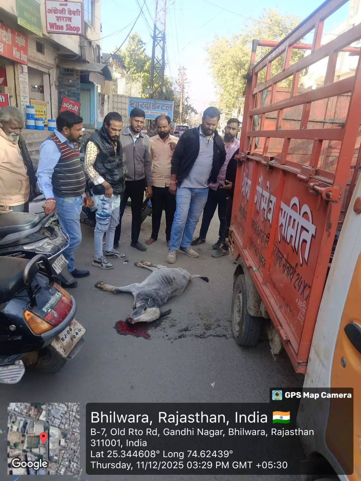 भीलवाड़ा में कार ने गौवंश को रौंदा, मौके पर मौत — CCTV में कैद हुई घटना, गौसेवकों ने थाना पहुंच कर कार्रवाई की मांग की भीलवाड़ा में कार ने गौवंश को रौंदा, मौके पर मौत — CCTV में कैद हुई घटना, गौसेवकों ने थाना पहुंच कर कार्रवाई की मांग की