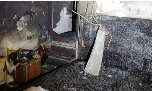 नीमराना में जय गेस्ट हाउस में आग, एक युवक की मौत और पांच घायल