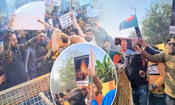 दिल्ली में बांग्लादेश उच्चायोग के बाहर प्रदर्शन, हिंदू युवक की हत्या का विरोध