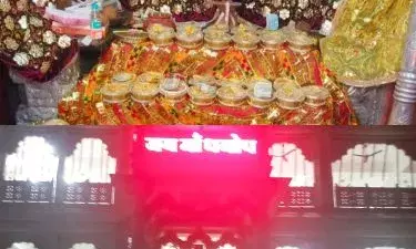 माता को छप्पन भोग चढ़ाया, मंदिर परिसर में सजावट की