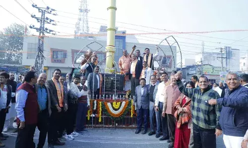 वस्त्रनगरी भीलवाड़ा में महेश सर्किल पर हुआ 36 फीट ऊंचे महेश त्रिशूल का विधिवत लोकार्पण