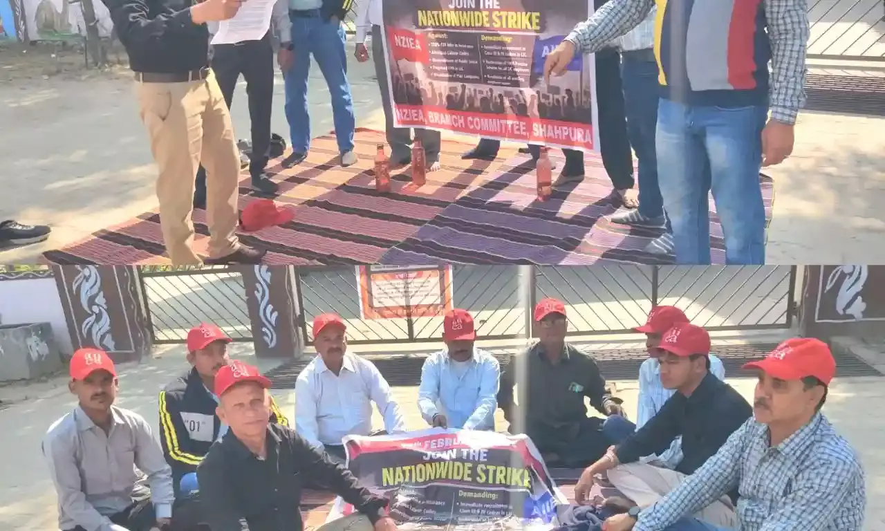 शाहपुरा में एलआईसी कर्मियों की हड़ताल से ठप रहा कामकाज, मुख्य द्वार पर दिया धरना