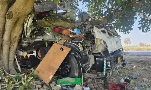 हाईवे पर भयानक हादसा, कैंटर चालक की पेड़ से टकराकर दर्दनाक मौत, कार चालक फरार