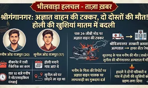 श्रीगंगानगर में अज्ञात वाहन की टक्कर से दो दोस्तों की मौत