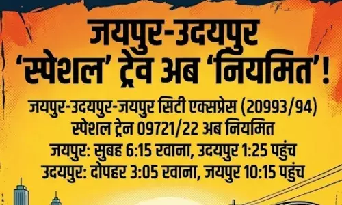 भीलवाड़ा को रेल मंत्री का बड़ा तोहफा: जयपुर-उदयपुर स्पेशल ट्रेन अब होगी नियमित, यात्रियों की राह हुई आसान भीलवाड़ा को रेल मंत्री का बड़ा तोहफा: जयपुर-उदयपुर स्पेशल ट्रेन अब होगी नियमित, यात्रियों की राह हुई आसान