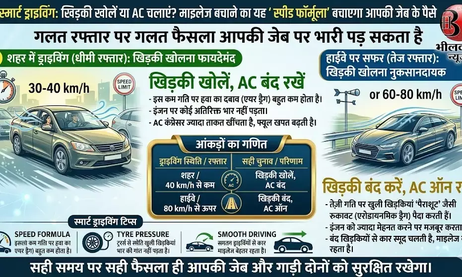 स्मार्ट ड्राइविंग: खिड़की खोलें या AC चलाएं? माइलेज बचाने का यह स्पीड फॉर्मूला बचाएगा आपकी जेब के पैसे