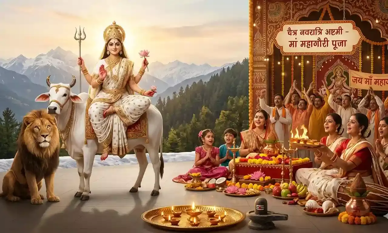 चैत्र नवरात्रि अष्टमी: मां महागौरी की भक्ति से महके आंगन, जानें व्रत कथा और महिमा चैत्र नवरात्रि अष्टमी: मां महागौरी की भक्ति से महके आंगन, जानें व्रत कथा और महिमा