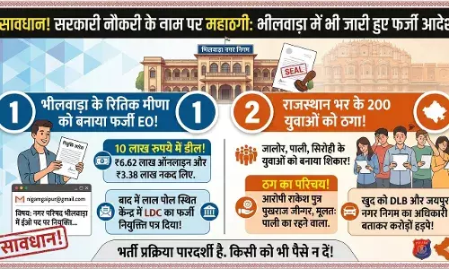भीलवाड़ा में  फर्जी EO के आदेश जारी कर राजस्थान भर के 200 युवाओं  से करोड़ों की  ठगी