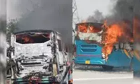 यमुना एक्सप्रेसवे पर बस में लगी आग, 48 यात्री बाल-बाल बचे